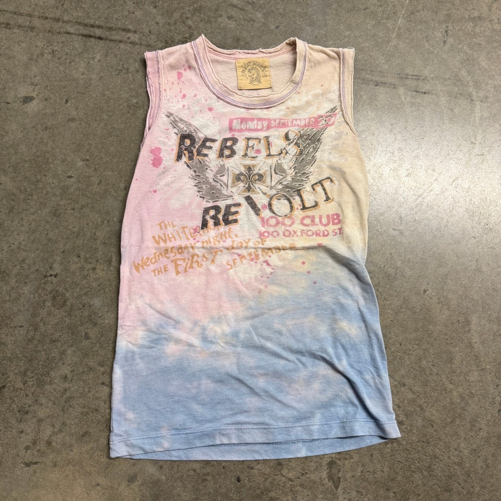 Frankie Morello Rebels Revolt Tie Dye Graphic Muscle Tank Top Pink Blue Small